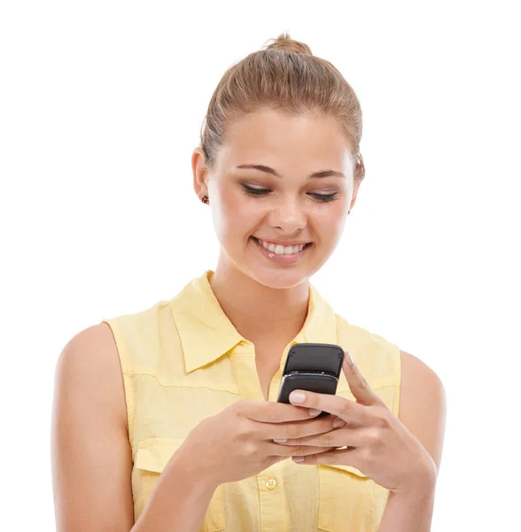 Staying Touch All Her Friends Cute Young Teen Sending Text Royalty Free Stock Images