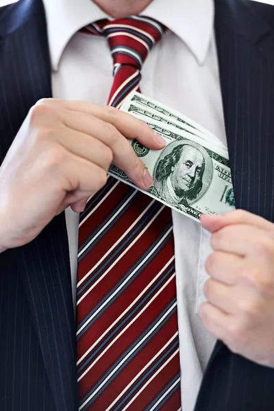 Slipping His Own Pocket Businessman Slipping Money His Pocket — Stock Photo, Image