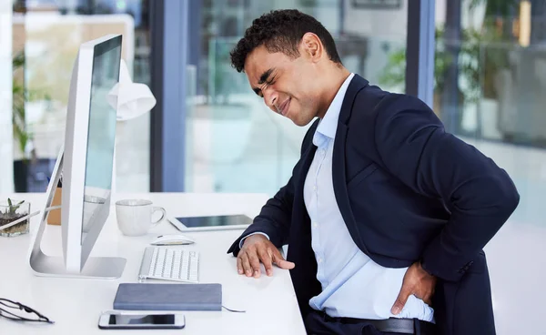 Back Pain Business Man Stress Office Consultant Burnout Anxiety Desk — Stock Photo, Image