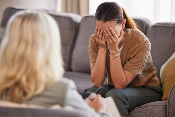 Psychologie Duševní Zdraví Deprese Ženami Lékař Pacientem Stresem Smutný Frustrovaný — Stock fotografie