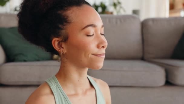 Yoga Meditation Zen Woman Living Room Floor Relax Breath Meditate — Stock Video
