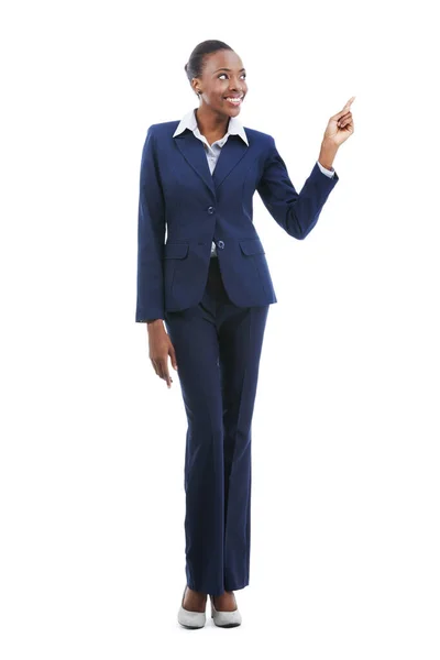 Next Big Thing Beautiful Young African American Businesswoman Pointing Copyspace — Stock Photo, Image