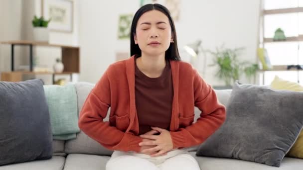 Ibs Constipation Sick Woman Stomach Pain Menstruation Cramps Food Poisoning — 图库视频影像