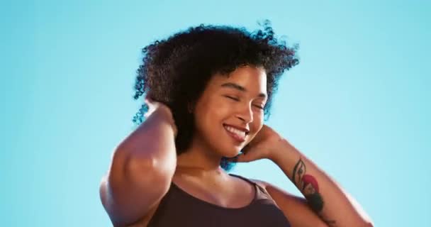 Péče Vlasy Kosmetika Černá Žena Krásou Zdravým Afro Účesem Textury — Stock video