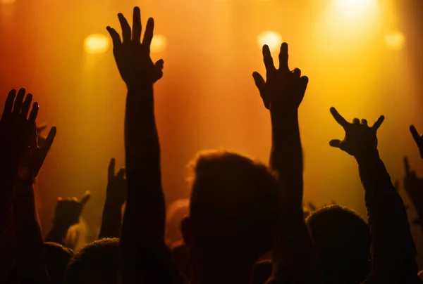 Levanta Mãos Amas Esta Banda Adorando Fãs Concerto Rock — Fotografia de Stock