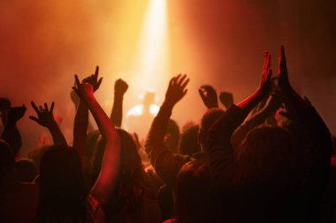 Müziği seviyorsanız ellerinizi kaldırın. Bir rock konserindeki hayranlar