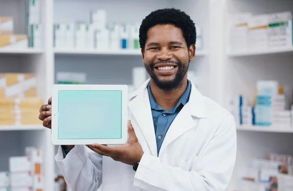 Eczacı Tablet Yeşil Ekran Tıp Perakende Sağlık Sağlık Için Portre — Stok fotoğraf