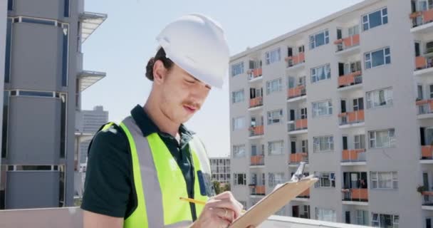 Portapapeles Lista Verificación Hombre Trabajador Construcción Contratista Ingeniería Control Seguridad — Vídeos de Stock