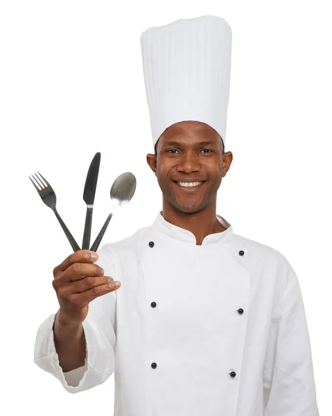 Assicuro Che Sia Pronto Mangiare Ritratto Uno Chef Africano Con — Foto Stock