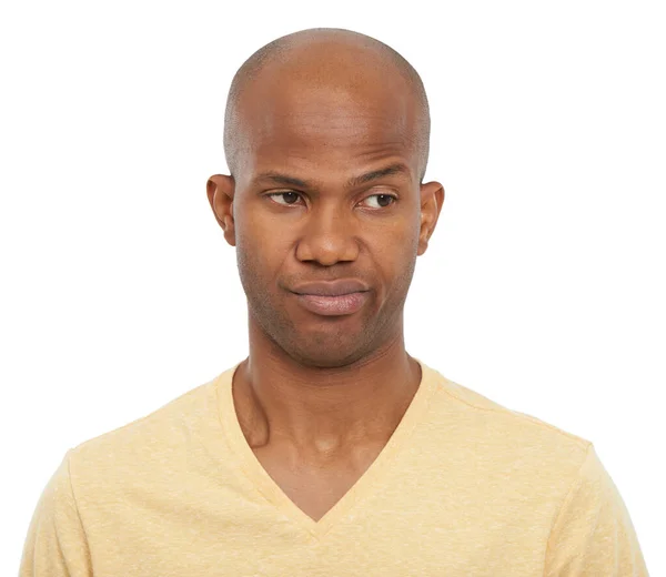 Han Ikke Imponeret Ung Afrikansk Amerikansk Mand Smiler Ser Uimponeret - Stock-foto