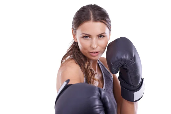 Ela Está Pronta Para Uma Luta Retrato Uma Jovem Boxeadora — Fotografia de Stock