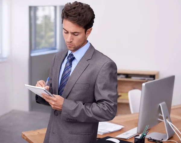 Writing His Ideas Handsome Businessman Taking Notes His Desk Office — Stock Photo, Image