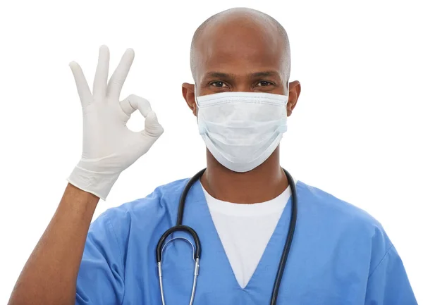 Twoje Zdrowie Jest Doskonałe Lekarz Gestykulujący Białym — Zdjęcie stockowe