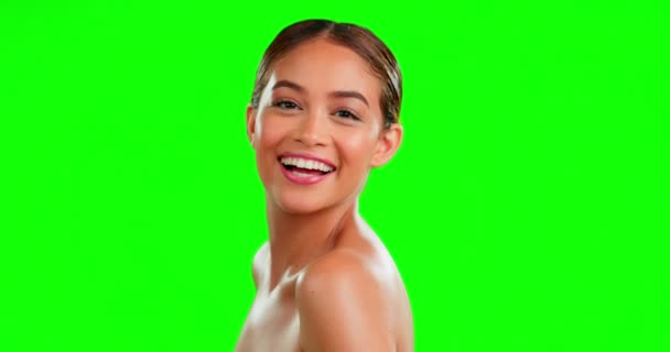 Žena Krása Péče Pleť Studiem Zelené Obrazovky Obličejem Přírodní Kosmetické — Stock video