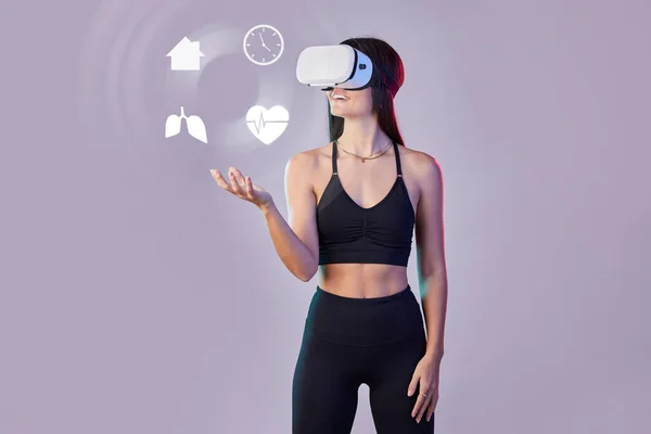 Hologram Fitness Lub Kobieta Metawersie Tle Studia Cyfrowymi Danymi Zdrowotnymi — Zdjęcie stockowe