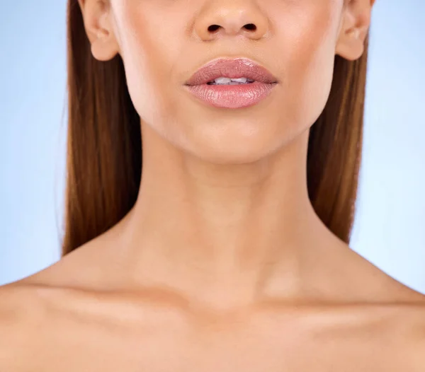 Labios Brillo Belleza Con Cara Mujer Primer Plano Para Cuidado — Foto de Stock