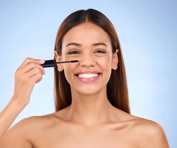 Beauty Portret Vrouw Mascara Make Met Een Glimlach Voor Cosmetica — Stockfoto