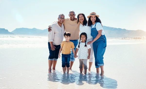 Portrait Beach Black Family Mockup Outdoor Nature Together Vacation Summer — Stock Photo, Image