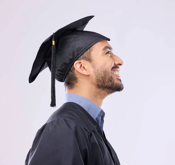 Universidad Graduación Hombre Con Éxito Conocimiento Chico Fondo Gris Estudio — Foto de Stock