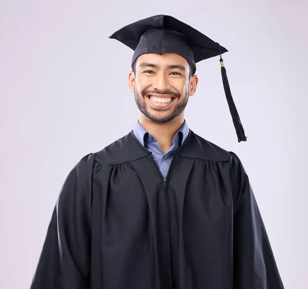 Retrato Graduación Del Hombre Asiático Aislado Fondo Del Estudio Para — Foto de Stock