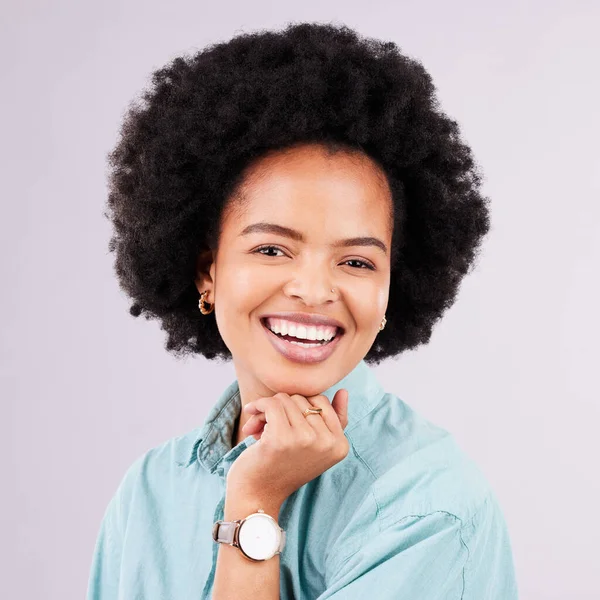 Feliz Risada Retrato Mulher Negra Estúdio Para Confiança Positivo Empoderamento — Fotografia de Stock