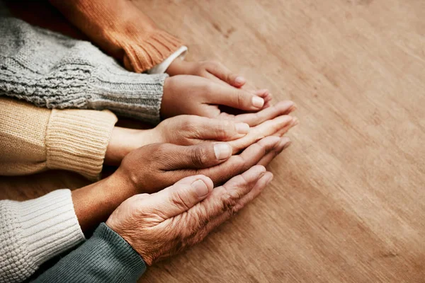 People Hands Together Generations Care Mockup Unity Compassion Trust Wooden — Stock Photo, Image