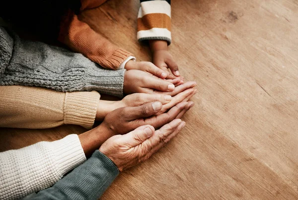 People Hands Together Generations Care Mockup Unity Compassion Trust Wooden — Stock Photo, Image