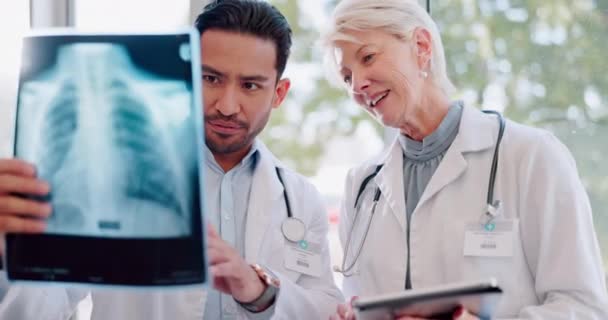 Röntgen Beratung Und Teamarbeit Der Ärzte Krankenhaus Mit Tabletten Zur — Stockvideo