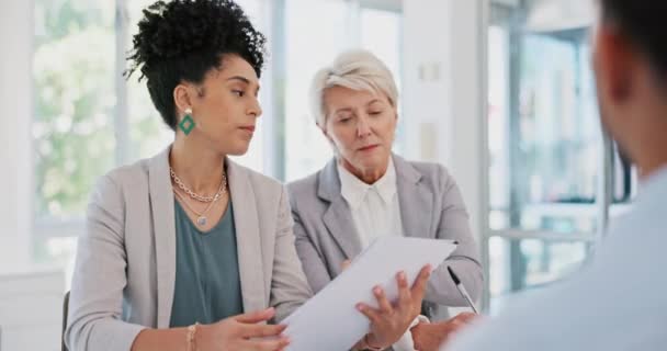 Teamwork Documents Women Business Meeting Planning Strategy Marketing Report Collaboration — Stock videók