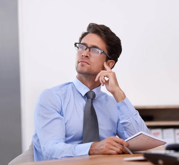 Business Brain Handsome Young Businessman Looking Thoughtful Office — Stock Photo, Image