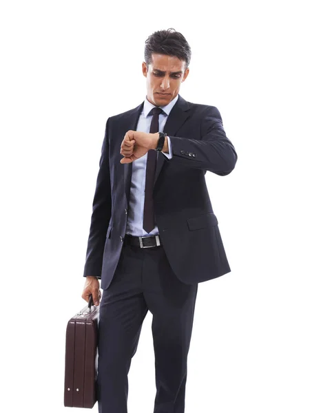 Hes Never Pressed Time Handsome Young Businessman Holding Briefcase Checking — Stock Photo, Image