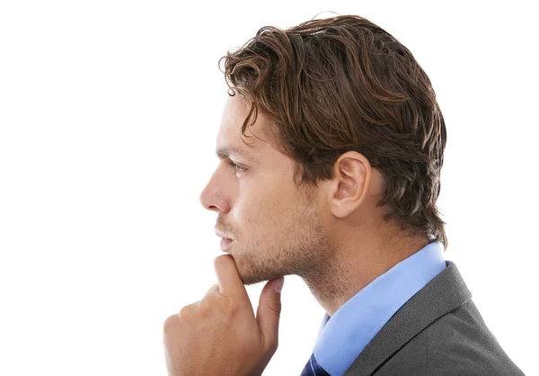 Wondering What Future Holds Pensive Businessman White Background — Stockfoto