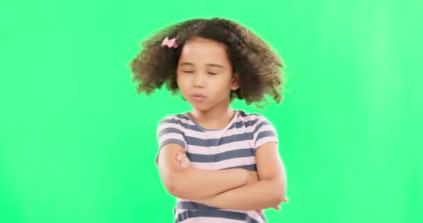 Écran Vert Non Visage Enfant Secouant Tête Studio Têtu Attitude — Video