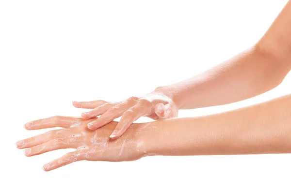 Καθαριότητα Είναι Σημαντική Για Εκείνη Μια Γυναίκα Που Καθαρίζει Χέρια — Φωτογραφία Αρχείου