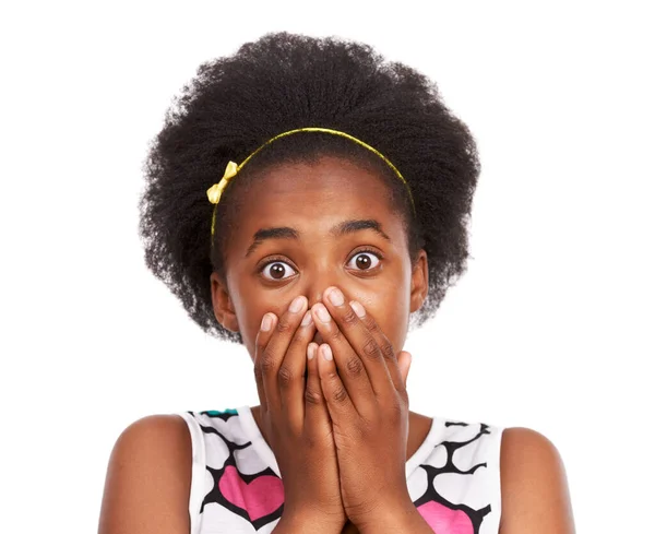 Nem Hiszek Szememnek Stúdiófelvétel Egy Megdöbbent Kinézetű Afro Amerikai Lányról — Stock Fotó