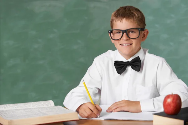 Alla Lärare Drömmer Ung Pojke Med Glasögon Och Fluga Som — Stockfoto