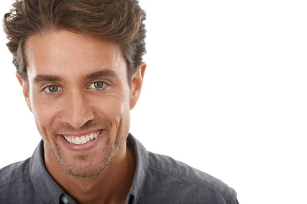 Hes Charming Young Man Portrait Handsome Young Man Smiling White — Stock Photo, Image