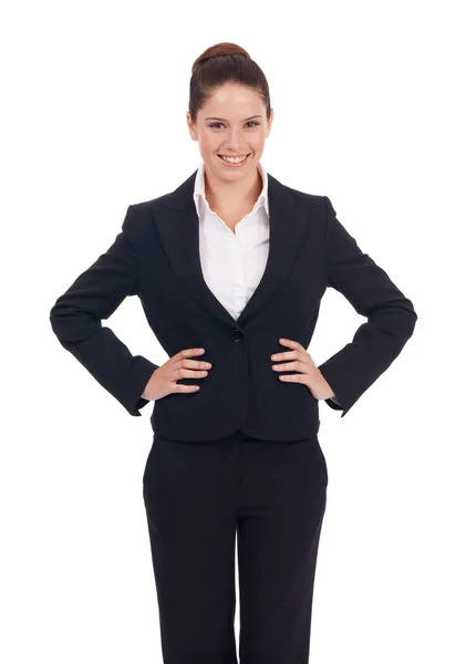Happy Her Corporate Rise Studio Portrait Positive Looking Young Business — Stock Photo, Image