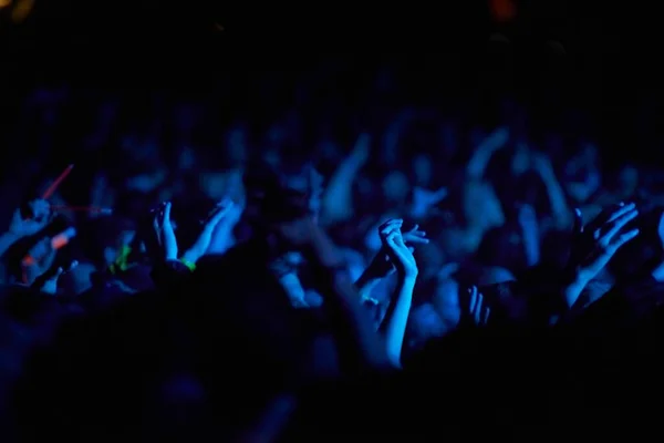Collective Enjoyment Audience Bathed Blue Light Lost Music Festival — Stock Photo, Image