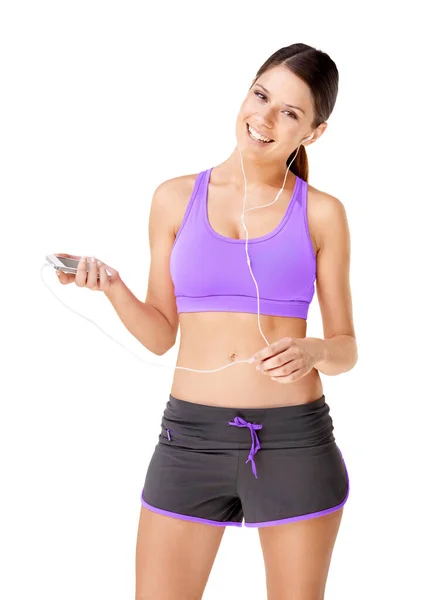 Music Makes Workout Fly Portrait Sporty Young Women Listing Music — Stock Photo, Image