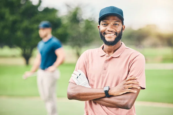 Homme Noir Portrait Sourire Joueur Golf Dans Les Sports Avec — Photo