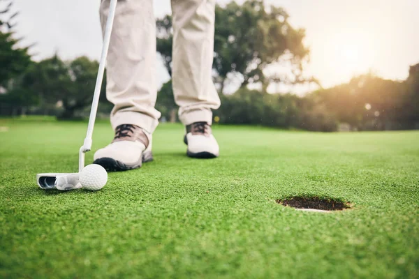 Golf Närbild Och Golfare Eller Spelare Hit Boll Och Professionell — Stockfoto