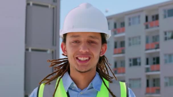 Portret Inżynieria Lub Zabawny Architekt Mieście Uśmiechem Placu Budowy Planowania — Wideo stockowe