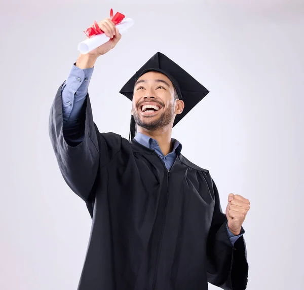Studente Celebrazione Diploma Studio Con Felicità Successo Raggiungimento Degli Obiettivi — Foto Stock