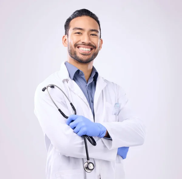 Soins Santé Médecin Homme Asiatique Avec Stéthoscope Portrait Gestion Sur — Photo