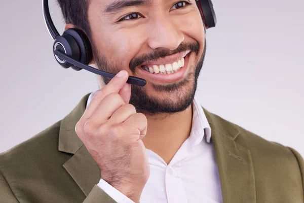 Call Center Zestaw Słuchawkowy Szczęśliwy Człowiek Odizolowany Białym Tle Telemarketingu — Zdjęcie stockowe