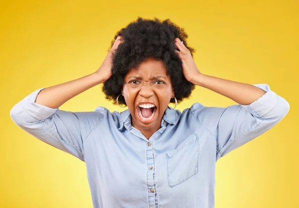 Loco Retrato Facial Mujer Negra Gritan Gritan Gritan Desde Crisis — Foto de Stock