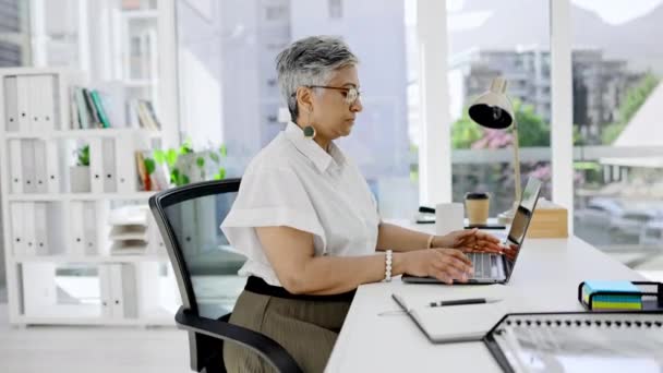 Business Vrouw Laptop Typen Kantoor Voor Planning Onderzoek Herziening Vrouwelijke — Stockvideo