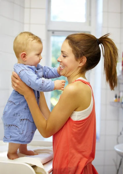 Youre Adorable Mom Holding Baby Boy While Stands — Stock Photo, Image