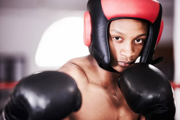 Hes Ready Fight African American Boxer Wearing Protective Gear Standing — Stock Photo, Image